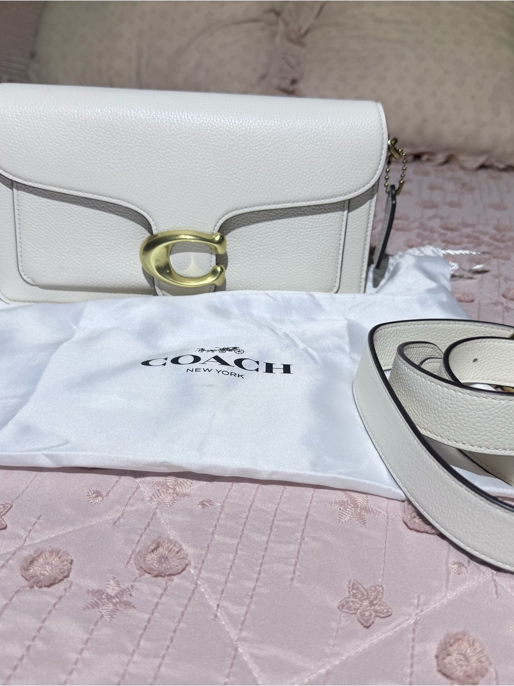 Coach Tabby 26 Chalk Pebbled Leather Crossbody with Gold 'C' Accent